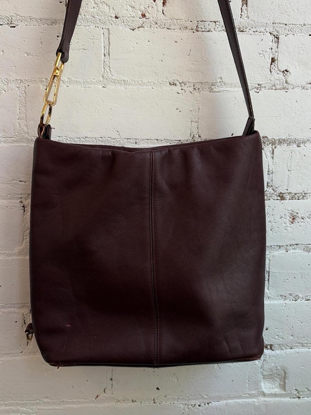 Etienne Aigner Deep Brown Leather Crossbody Bag with Gold Hardware